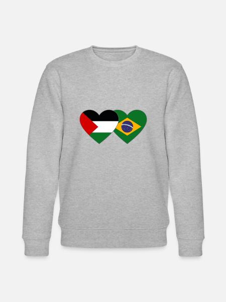 Palestine Brazil Flag Heart - Stanley/Stella CHANGER Unisex Organic Sweatshirt - heather grey