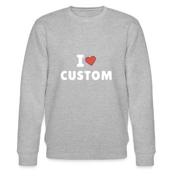 I Love Custom Shirt, Custom Valentines Day Gift - Stanley/Stella CHANGER Unisex Organic Sweatshirt - heather grey - Front - Nik (191cm) & Marisol (170cm)