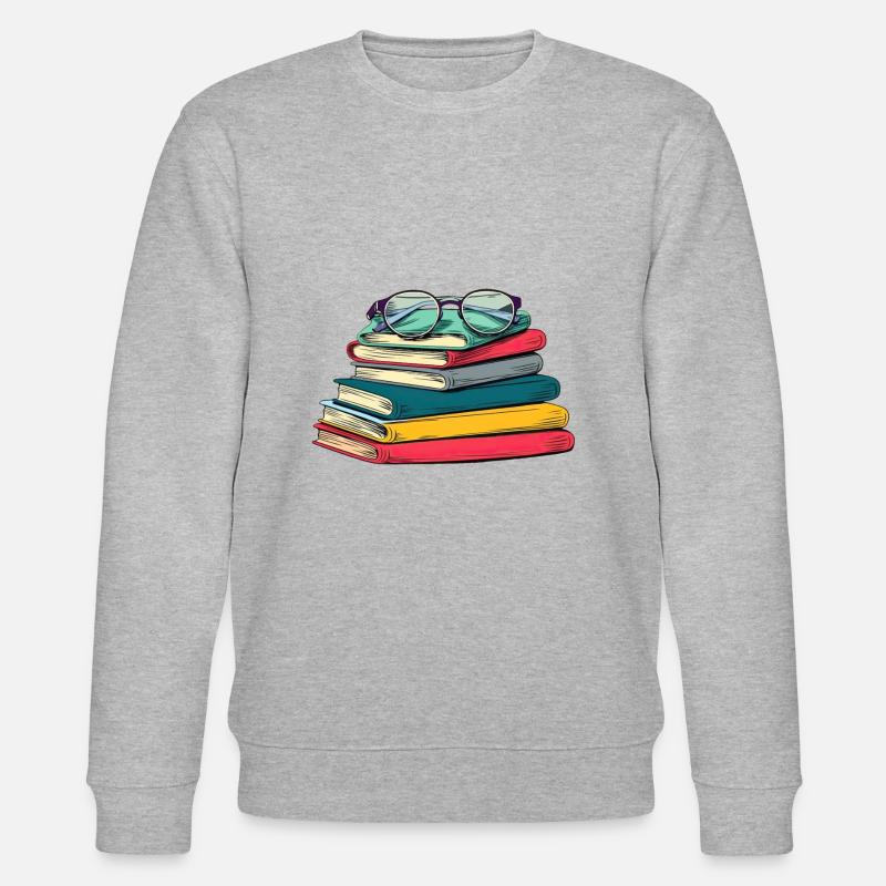 Whimsical Book Stack Art - Stanley/Stella CHANGER Unisex Organic Sweatshirt - heather grey