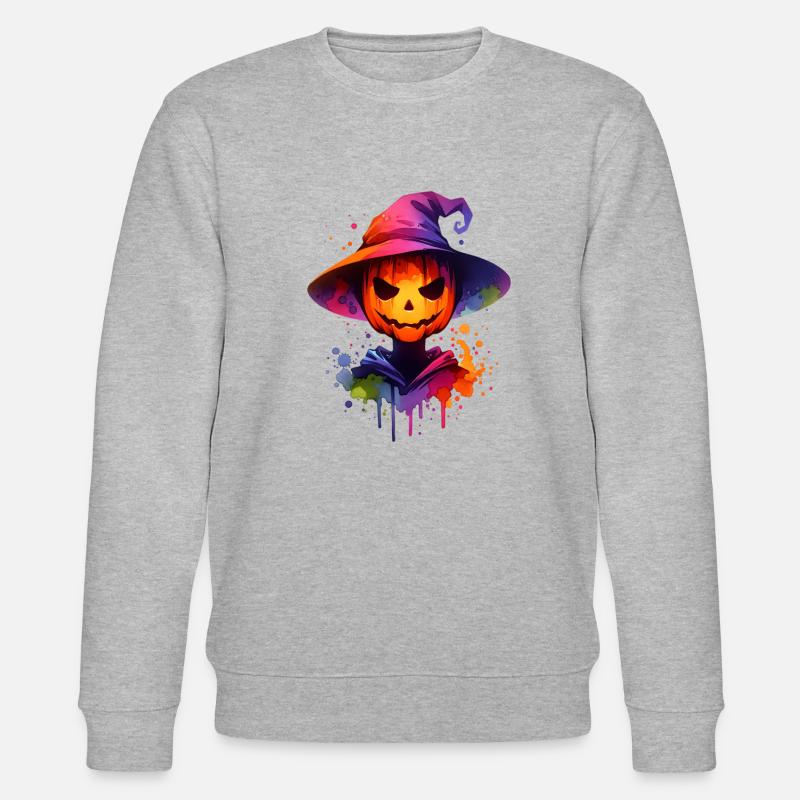 Fröhliche Halloween-Kürbis-Hexe-Kunst mit - Stanley/Stella Unisex Bio-Sweatshirt CHANGER  - Grau meliert