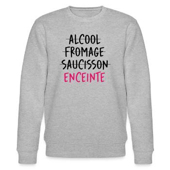 Alcool Fromage Saucisson ? Non Enceinte ! - Sweat bio CHANGER Stanley/Stella Unisexe - gris chiné - Devant - Nik (191cm) & Marisol (170cm)