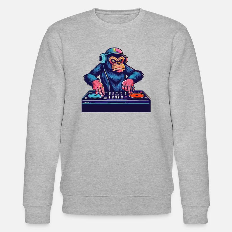 Schimpanse DJ Geschenkidee - DJ Affe - Stanley/Stella Unisex Bio-Sweatshirt CHANGER  - Grau meliert