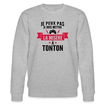 je dois mettre la misère à tonton / bébé gamer - Sweat bio CHANGER Stanley/Stella Unisexe - gris chiné - Devant - Nik (191cm) & Marisol (170cm)