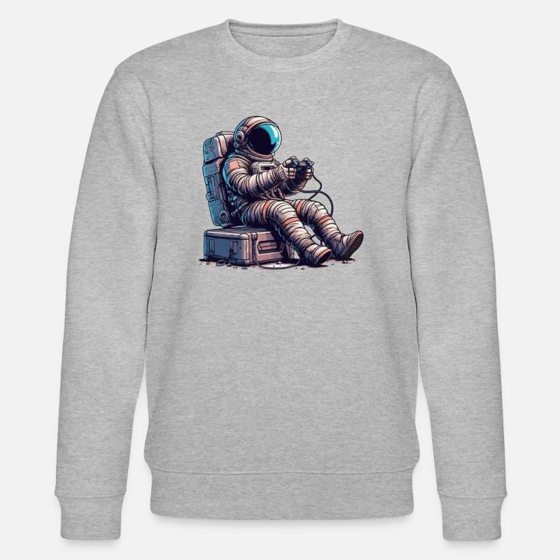 Astronaut Playing Console with Controller - Stanley/Stella CHANGER Unisex Organic Sweatshirt - heather grey