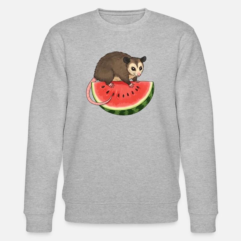 Opossum mit Wassermelone - Stanley/Stella Unisex Bio-Sweatshirt CHANGER  - Grau meliert