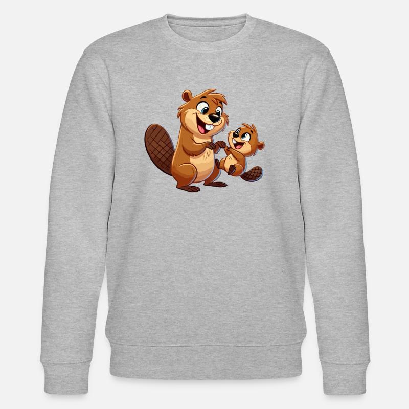 Bibermutter mit herumtollendem Kind - Stanley/Stella Unisex Bio-Sweatshirt CHANGER  - Grau meliert