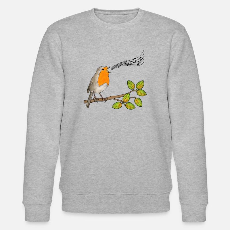 Robin singing, musical notes - Stanley/Stella CHANGER Unisex Organic Sweatshirt - heather grey