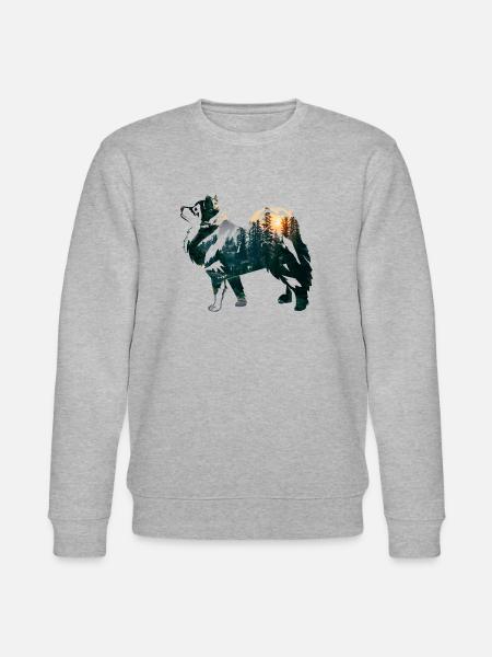 Finnish lapphund with forest - Stanley/Stella CHANGER Unisex Organic Sweatshirt - heather grey