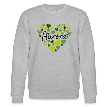 J’adore les cœurs Aurora en vert - Sweat bio CHANGER Stanley/Stella Unisexe - gris chiné - Devant - Nik (191cm) & Marisol (170cm)