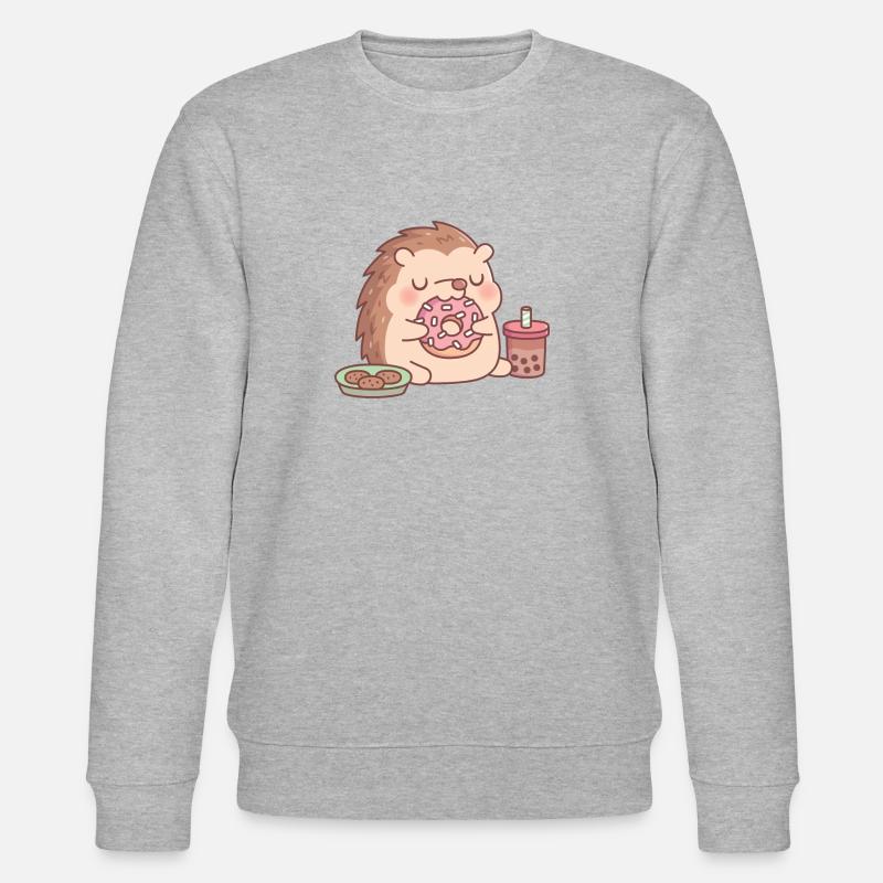 Hérisson mignon mangeant des biscuits beignets et du thé boba - Sweat bio CHANGER Stanley/Stella Unisexe - gris chiné