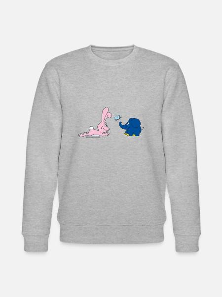 Elefant og kanin med sommerfugl - Stanley/Stella økologisk unisex-sweatshirt CHANGER  - grå meleret