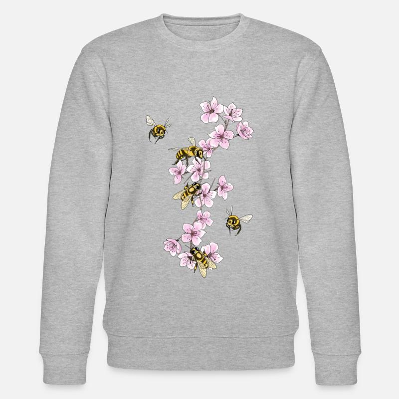 Bees on cherry blossoms - Stanley/Stella CHANGER Unisex Organic Sweatshirt - heather grey