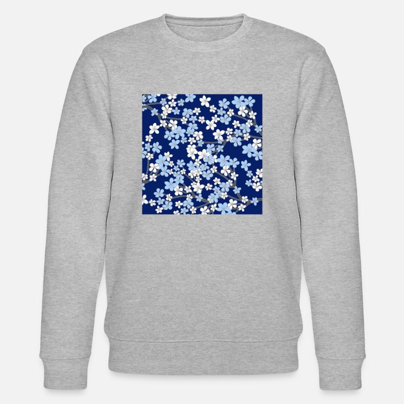 Blue Cherry Blossom Pattern - Sakura - Stanley/Stella CHANGER Unisex Organic Sweatshirt - heather grey
