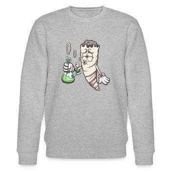 Lustiger Cartoon-Joint mit Bong - Stanley/Stella Unisex Bio-Sweatshirt CHANGER  - Grau meliert - Vorne - Nik (191cm) & Marisol (170cm)