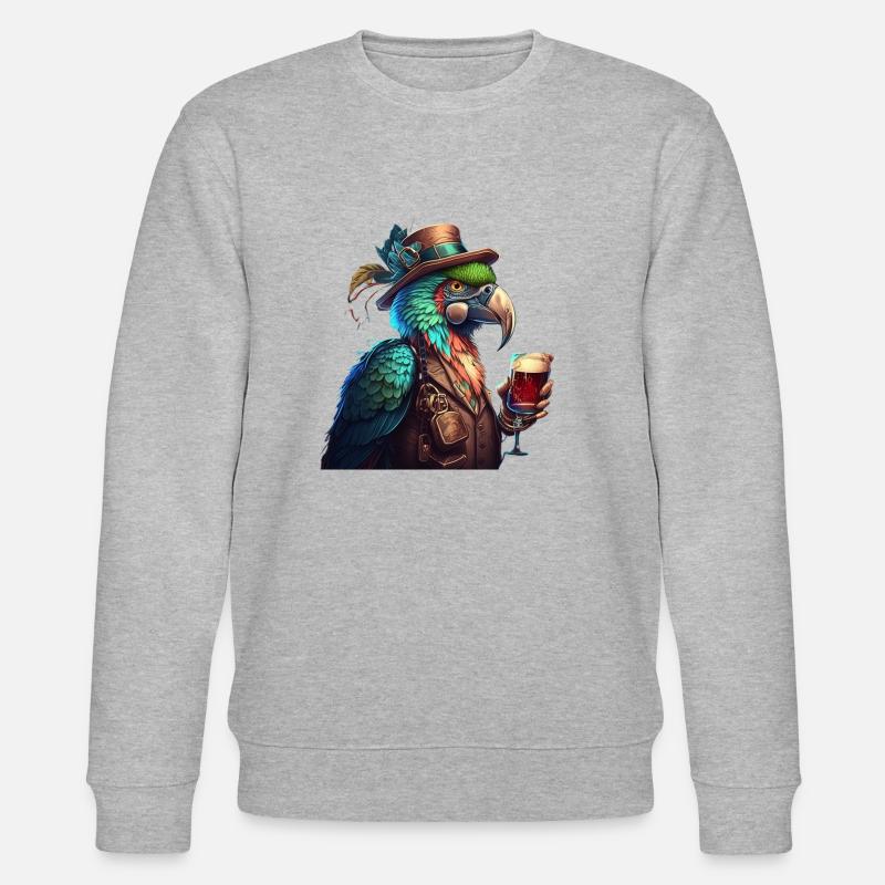 Cooler Papagei mitHut und Bier - Stanley/Stella Unisex Bio-Sweatshirt CHANGER  - Grau meliert