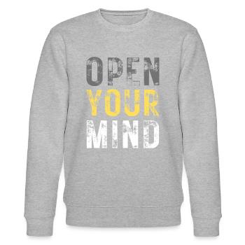 OUVREZ VOTRE – couleur grise, jaune, blanc - Sweat bio CHANGER Stanley/Stella Unisexe - gris chiné - Devant - Nik (191cm) & Marisol (170cm)