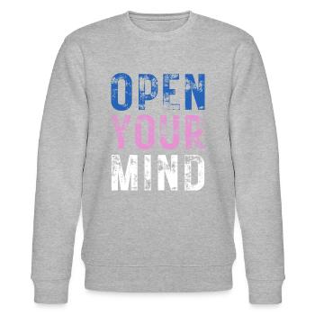 OUVREZ VOTRE – Couleur bleue, rose, blanche - Sweat bio CHANGER Stanley/Stella Unisexe - gris chiné - Devant - Nik (191cm) & Marisol (170cm)
