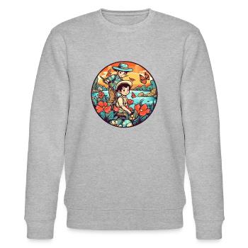 Vater und Sohn Angeln am Vatertag - Stanley/Stella Unisex Bio-Sweatshirt CHANGER  - Grau meliert - Vorne - Nik (191cm) & Marisol (170cm)