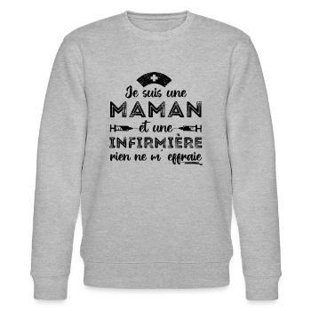 Maman et infirmière cadeau pour mère infirmiere - Sweat bio CHANGER Stanley/Stella Unisexe - gris chiné - Devant - Nik (191cm) & Marisol (170cm)