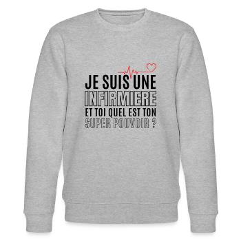Infirmière super pouvoir humour infirmiere cadeau - Sweat bio CHANGER Stanley/Stella Unisexe - gris chiné - Devant - Nik (191cm) & Marisol (170cm)