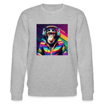 Affe Schimpanse mit Kopfhörer - Stanley/Stella Unisex Bio-Sweatshirt CHANGER  - Grau meliert - Vorne - Nik (191cm) & Marisol (170cm)