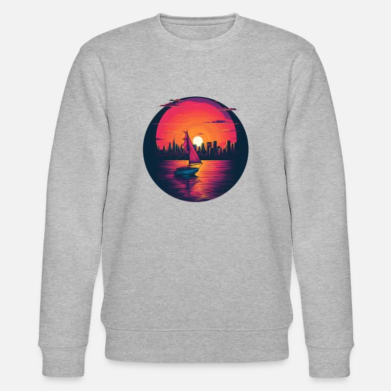 Synthwave sailing ship sunset - Stanley/Stella CHANGER Unisex Organic Sweatshirt - heather grey