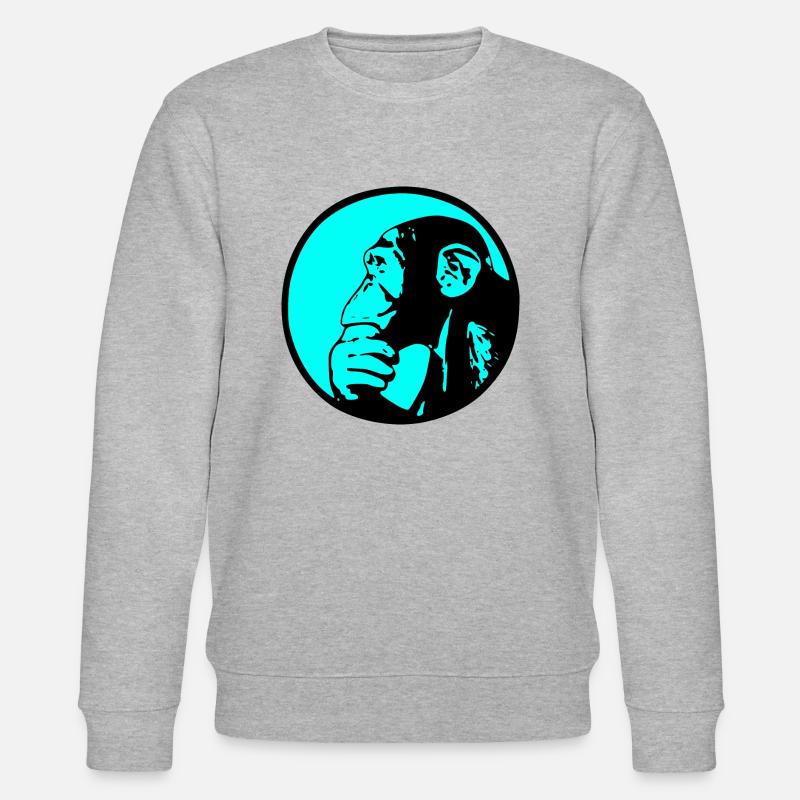 Denkender Affe Schimpanse - Stanley/Stella Unisex Bio-Sweatshirt CHANGER  - Grau meliert