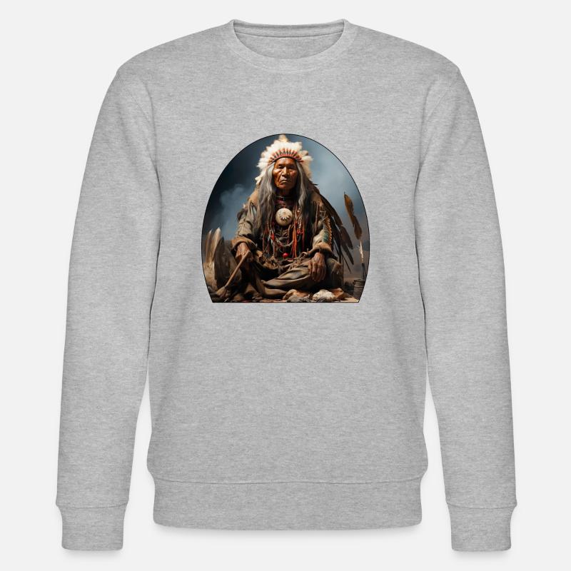 Indianerhäuptling mit Federschmuck - Stanley/Stella Unisex Bio-Sweatshirt CHANGER  - Grau meliert