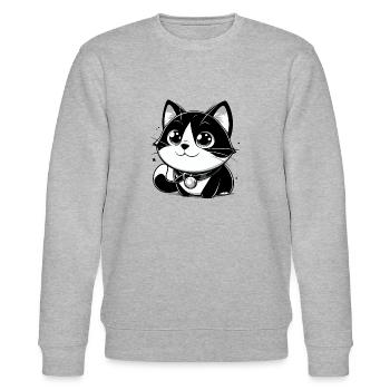 Anime-Stil Katze - Stanley/Stella Unisex Bio-Sweatshirt CHANGER  - Grau meliert - Vorne - Nik (191cm) & Marisol (170cm)