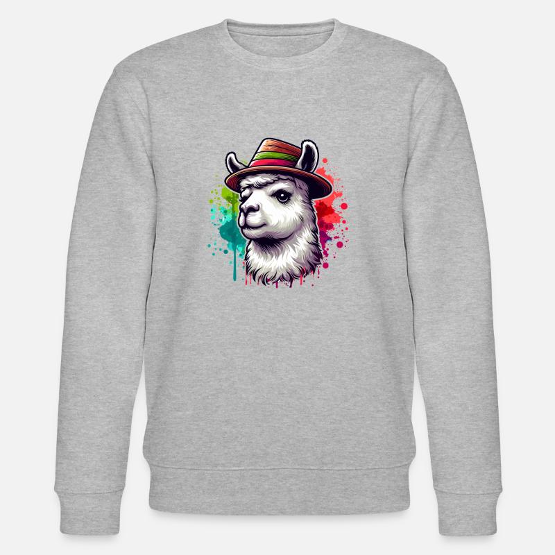 "Lama mit Hut - Stanley/Stella Unisex Bio-Sweatshirt CHANGER  - Grau meliert