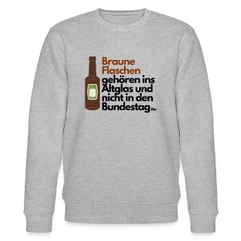 Braune Flaschen ins Altglas nicht in den Bundestag - Stanley/Stella Unisex Bio-Sweatshirt CHANGER  - Grau meliert - Vorne - Nik (191cm) & Marisol (170cm)