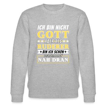 Ich bin nicht Gott aber als Ruderer nah dran - Stanley/Stella Unisex Bio-Sweatshirt CHANGER  - Grau meliert - Vorne - Nik (191cm) & Marisol (170cm)