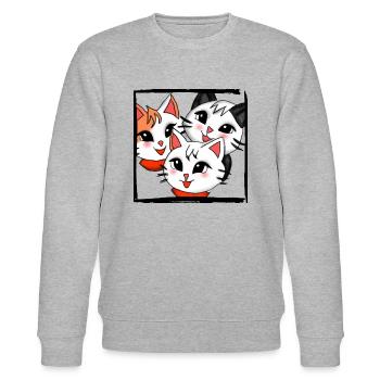 3 niedliche Kätzchen im Rahmen im Anime, Kawaii-Stil - Stanley/Stella Unisex Bio-Sweatshirt CHANGER  - Grau meliert - Vorne - Nik (191cm) & Marisol (170cm)