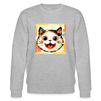 Cute funny kitten face in anime, kawaii style - Stanley/Stella CHANGER Unisex Organic Sweatshirt - heather grey - Front - Nik (191cm) & Marisol (170cm)