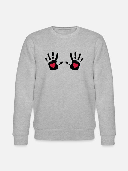 Double Handprint Red Heart - Stanley/Stella CHANGER Unisex Organic Sweatshirt - heather grey