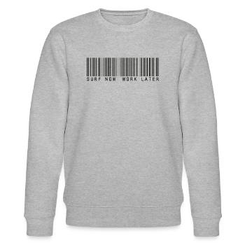 surf now work later bar code - Stanley/Stella CHANGER Unisex Organic Sweatshirt - heather grey - Front - Nik (191cm) & Marisol (170cm)