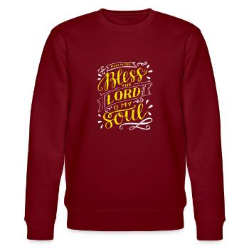 Bible verse Saying - Stanley/Stella CHANGER Unisex Organic Sweatshirt - burgundy - Front - Nik (191cm) & Marisol (170cm)