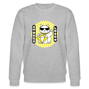 Stonks Glückskatze - Stanley/Stella Unisex Bio-Sweatshirt CHANGER  - Grau meliert - Vorne - Nik (191cm) & Marisol (170cm)