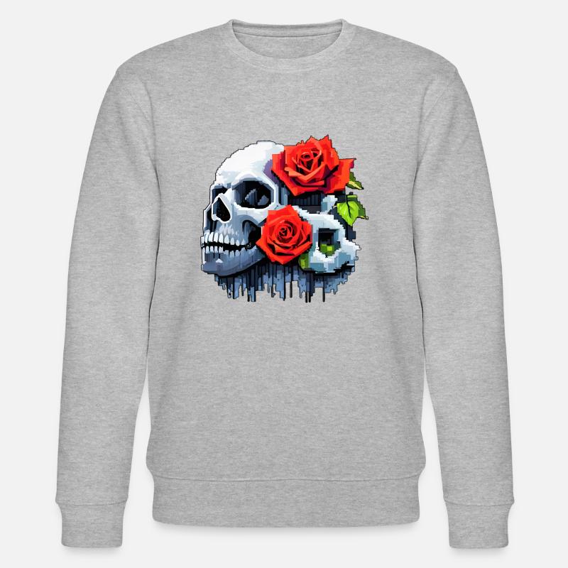 8Bit Skull - Les 2 Roses - Sweat bio CHANGER Stanley/Stella Unisexe - gris chiné