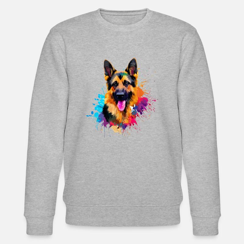 Deutscher Schäferhund Farbspritzer Kunstwerk - Stanley/Stella Unisex Bio-Sweatshirt CHANGER - Grau meliert