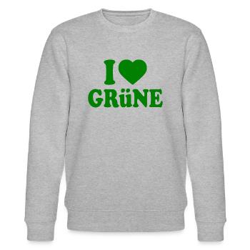 I love grüne - Stanley/Stella Unisex Bio-Sweatshirt CHANGER  - Grau meliert - Vorne - Nik (191cm) & Marisol (170cm)