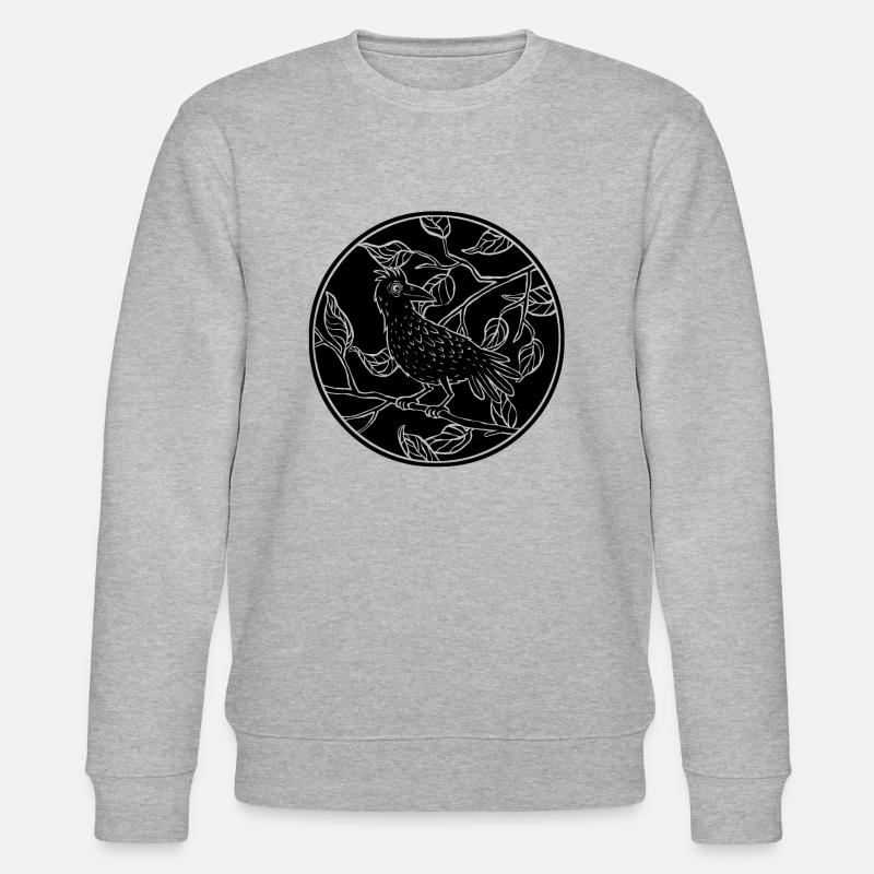 Crow in leaf circle - Stanley/Stella CHANGER Unisex Organic Sweatshirt - heather grey