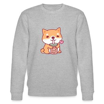 Le chien mignon Shiba Inu aime le thé à bulles - Sweat bio CHANGER Stanley/Stella Unisexe - gris chiné - Devant - Nik (191cm) & Marisol (170cm)