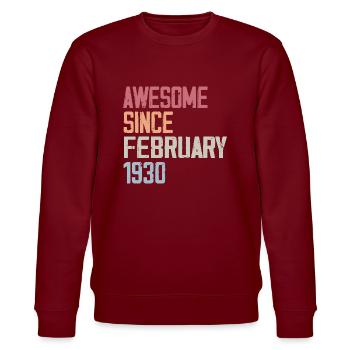 February 1930, 94th Birthday 1930 February 94 Years - Stanley/Stella CHANGER Unisex Organic Sweatshirt - burgundy - Front - Nik (191cm) & Marisol (170cm)
