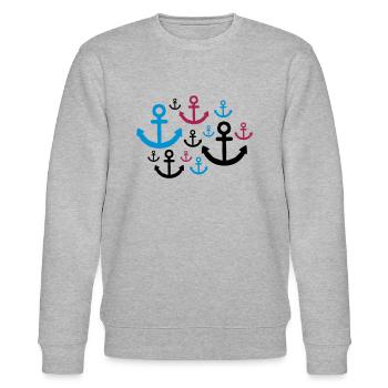 muster anker viele tattoo boot schiff schwimmen me - Stanley/Stella Unisex Bio-Sweatshirt CHANGER  - Grau meliert - Vorne - Nik (191cm) & Marisol (170cm)