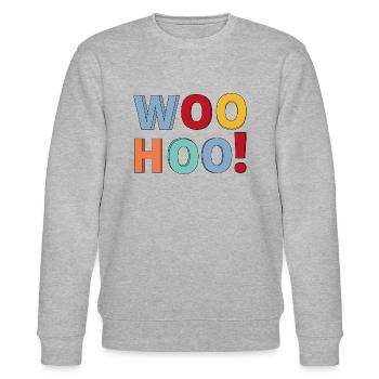 Woohoo Calligraphy text design. - Stanley/Stella CHANGER Unisex Organic Sweatshirt - heather grey - Front - Nik (191cm) & Marisol (170cm)
