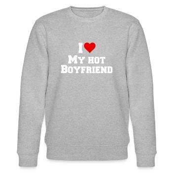 I love my hot Boyfriend - Lustiges Geschenk - Stanley/Stella Unisex Bio-Sweatshirt CHANGER  - Grau meliert - Vorne - Nik (191cm) & Marisol (170cm)