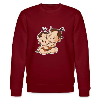 zwillinge comic baby - Stanley/Stella Unisex Bio-Sweatshirt CHANGER  - Burgunderrot - Vorne - Nik (191cm) & Marisol (170cm)