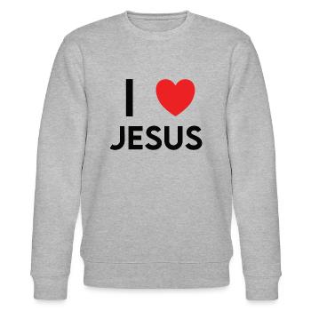 I Love Jesus Herz - Stanley/Stella Unisex Bio-Sweatshirt CHANGER  - Grau meliert - Vorne - Nik (191cm) & Marisol (170cm)