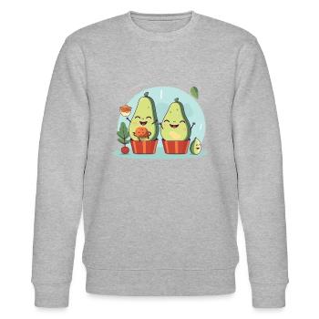 Happy Avocado Family - Stanley/Stella Unisex Bio-Sweatshirt CHANGER  - Grau meliert - Vorne - Nik (191cm) & Marisol (170cm)